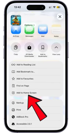 Tapping the Safari Share button to install Big Bass Bonanza